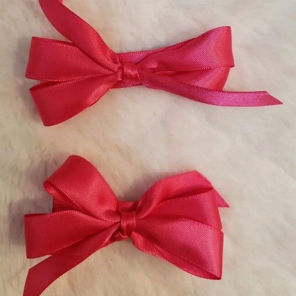 Pack of 3 Beautiful Handmade Girls Hair Bow Barrett Pink Silky Small/Medium